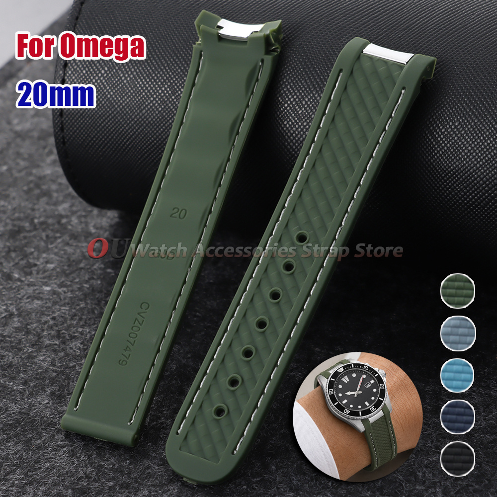 Omega Watch Seamaster - Kavisli Uçlu Silikon Saat Kayışı 20mm